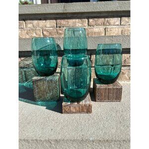 Anchor Hocking Roly Poly Blue Stemlass Wine Glasses.